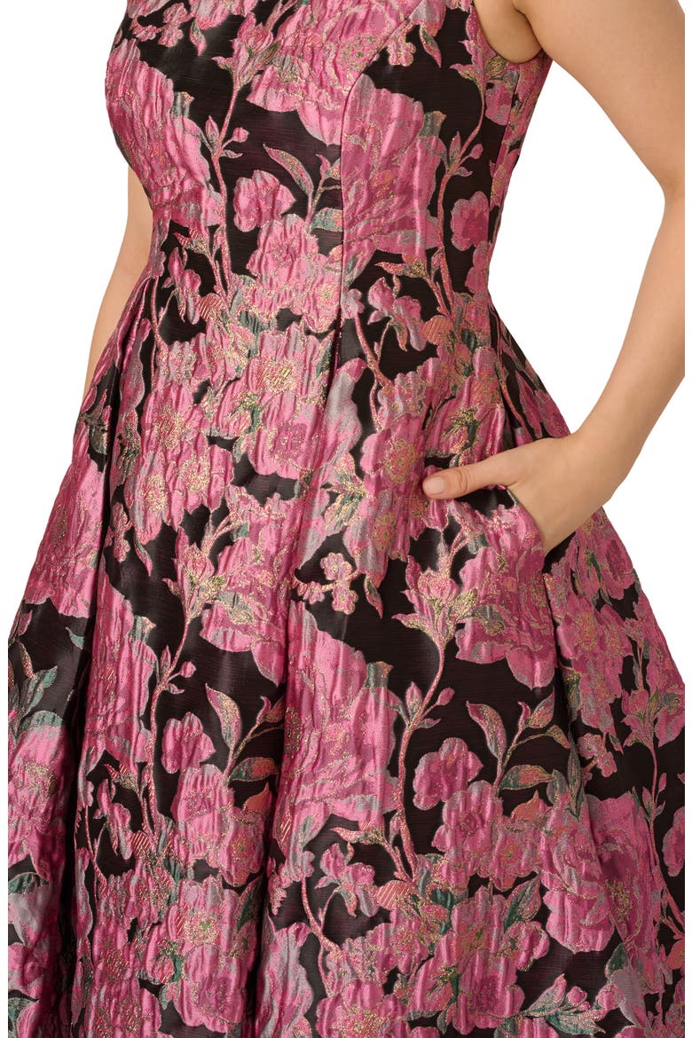 Jacquard Fit & Flare Dress, Alternate, color, BLACK/ PINK MULTI