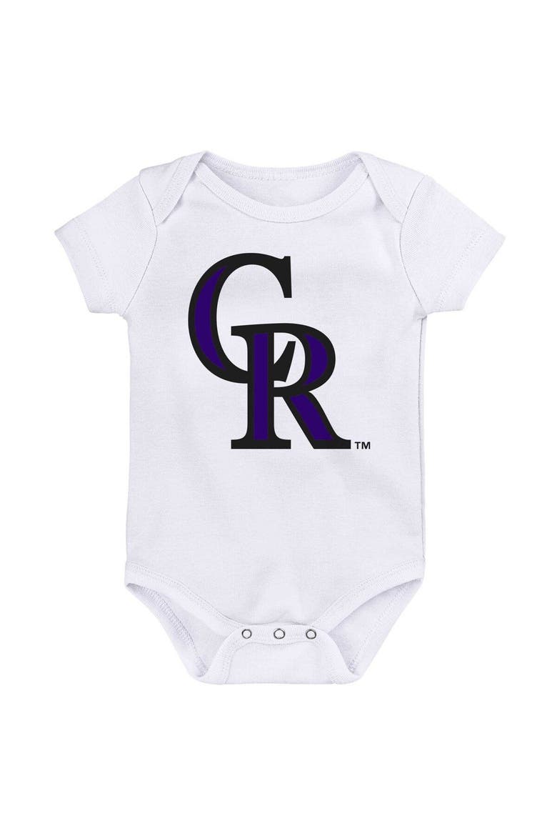 Infant Purple/Black/White Colorado Rockies Minor League Player Three-Pack Bodysuit Set, Alternate, color, Purple