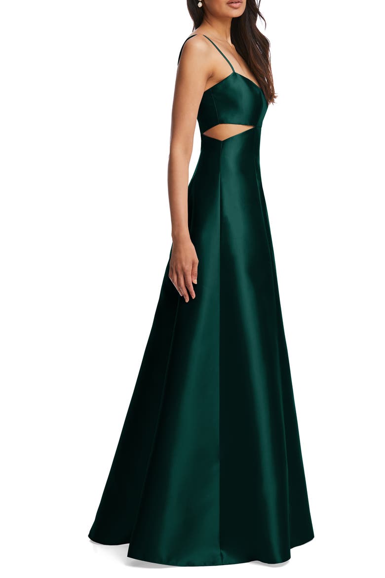 Cutout Satin Gown, Alternate, color, EVERGREEN
