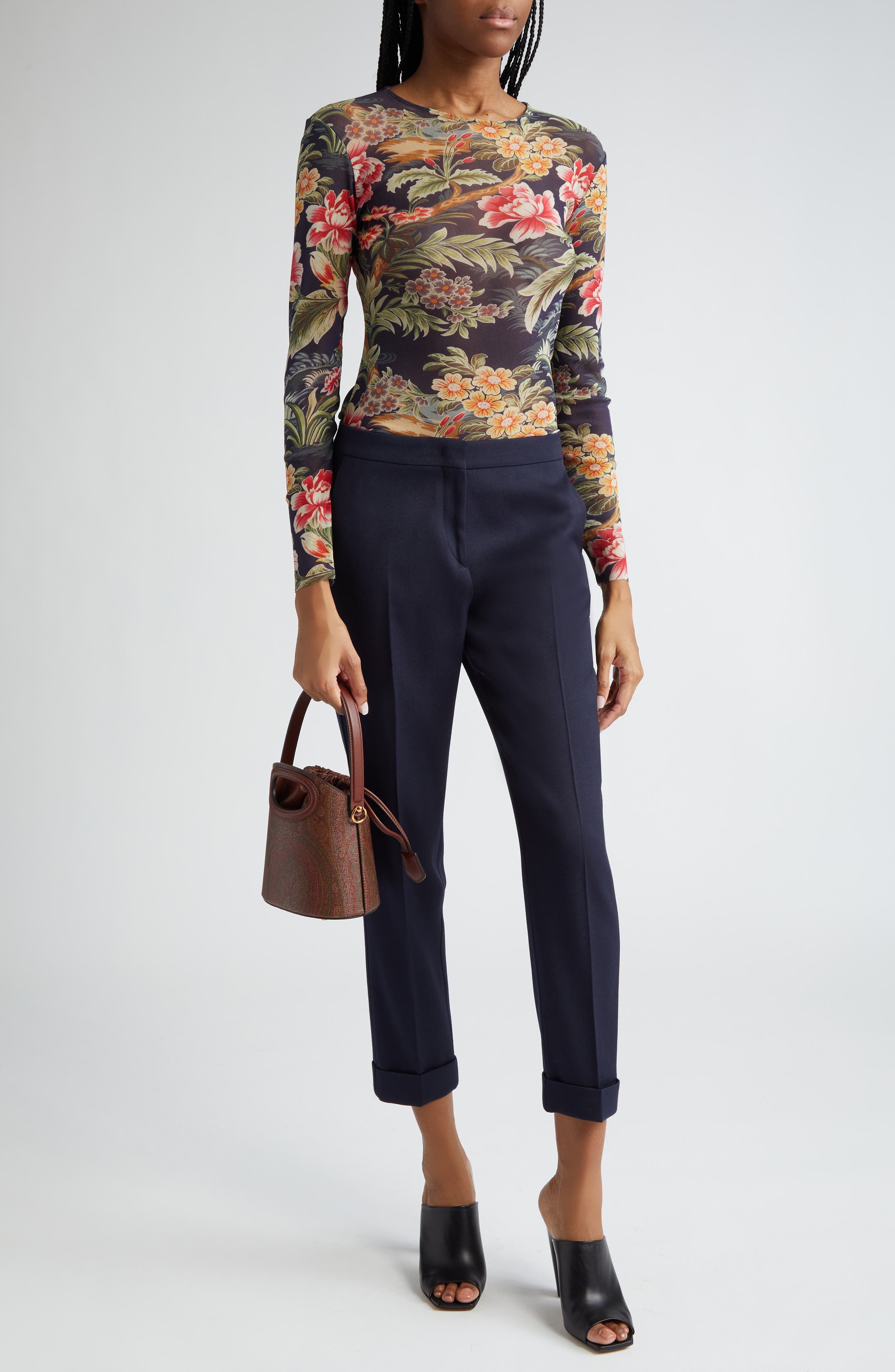 Etro Small Saturno Paisley Bucket Bag, Alternate, color, M0019 Brown