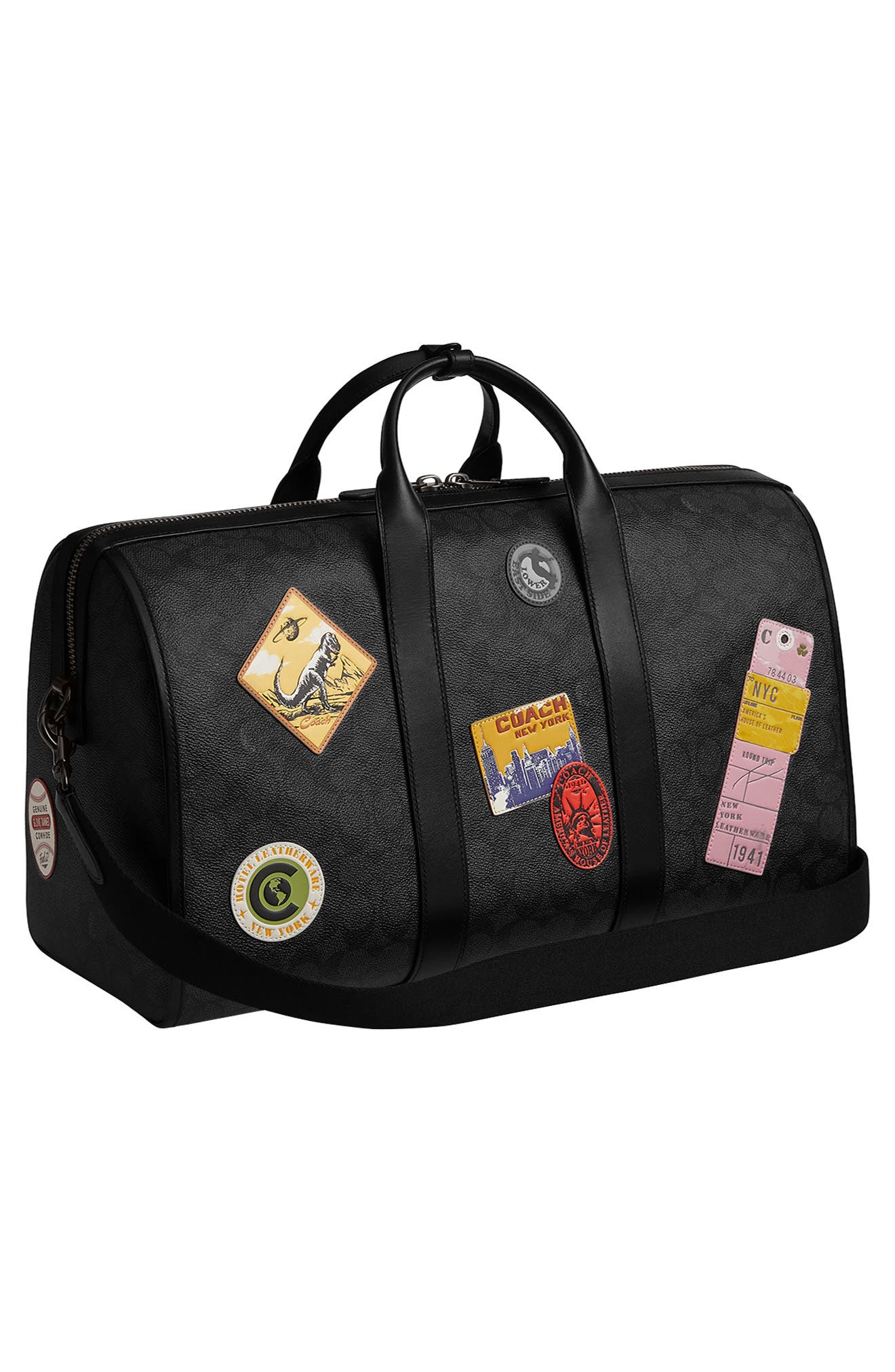 COACH Gotham 45-Inch Patch Embellished Signature Canvas Duffle Bag, Alternate, color, Charcoal Multi