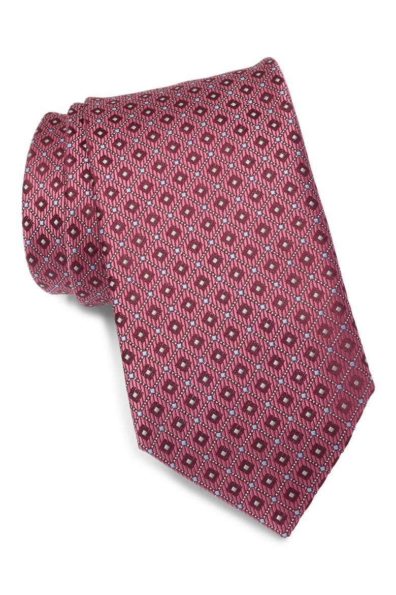 Bocca Neat Satin Tie, Main, color, BURGUNDY