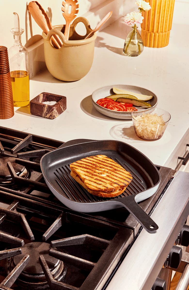 CARAWAY 10.5-Inch Enameled Cast Iron Grill Pan, Alternate, color, Charcoal