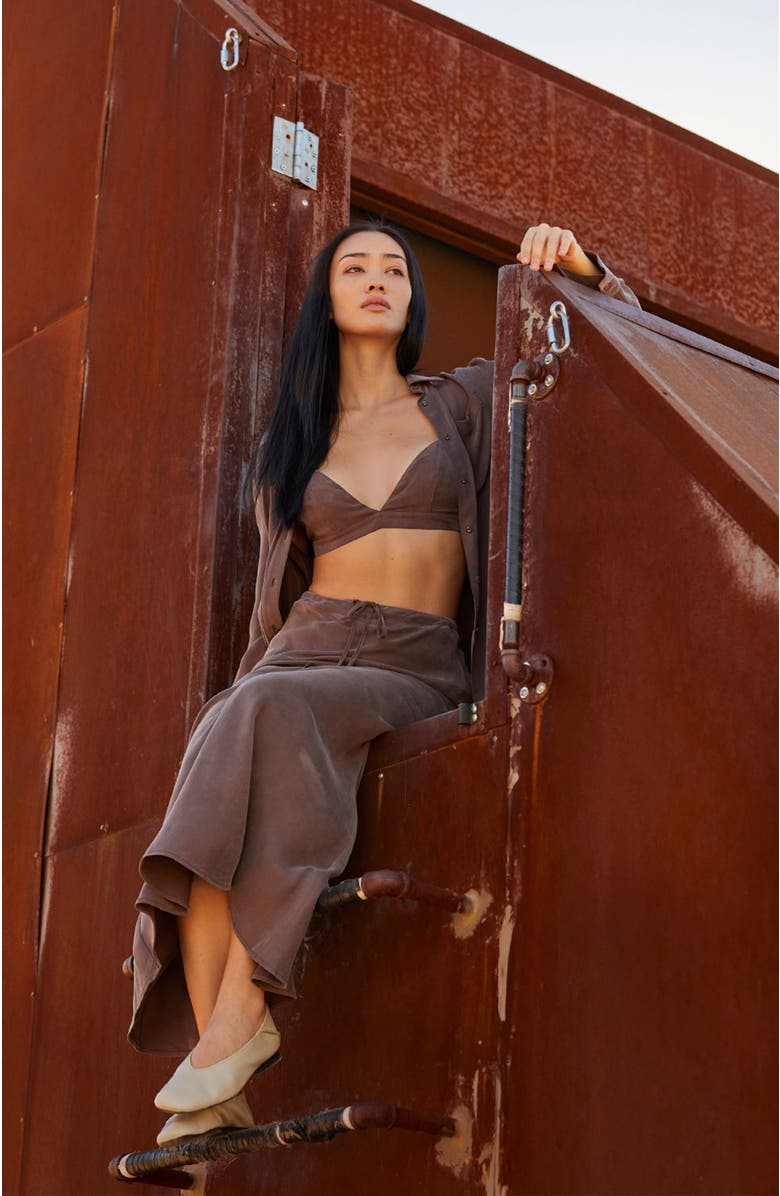 CRESCENT Bralette & Button Up Cupro Set, Alternate, color, Espresso