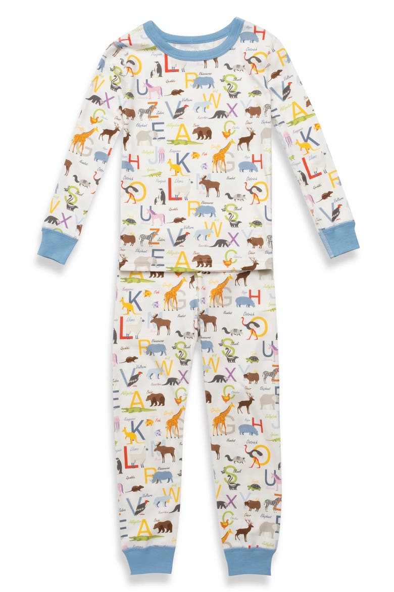 Kids' ABC Animals Fitted Two-Piece Pajamas, Alternate, color, WHITE