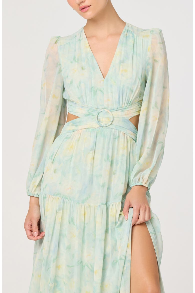 Klarissa Long Sleeve Chiffon Maxi Dress, Alternate, color, SEAFOAM FLORAL