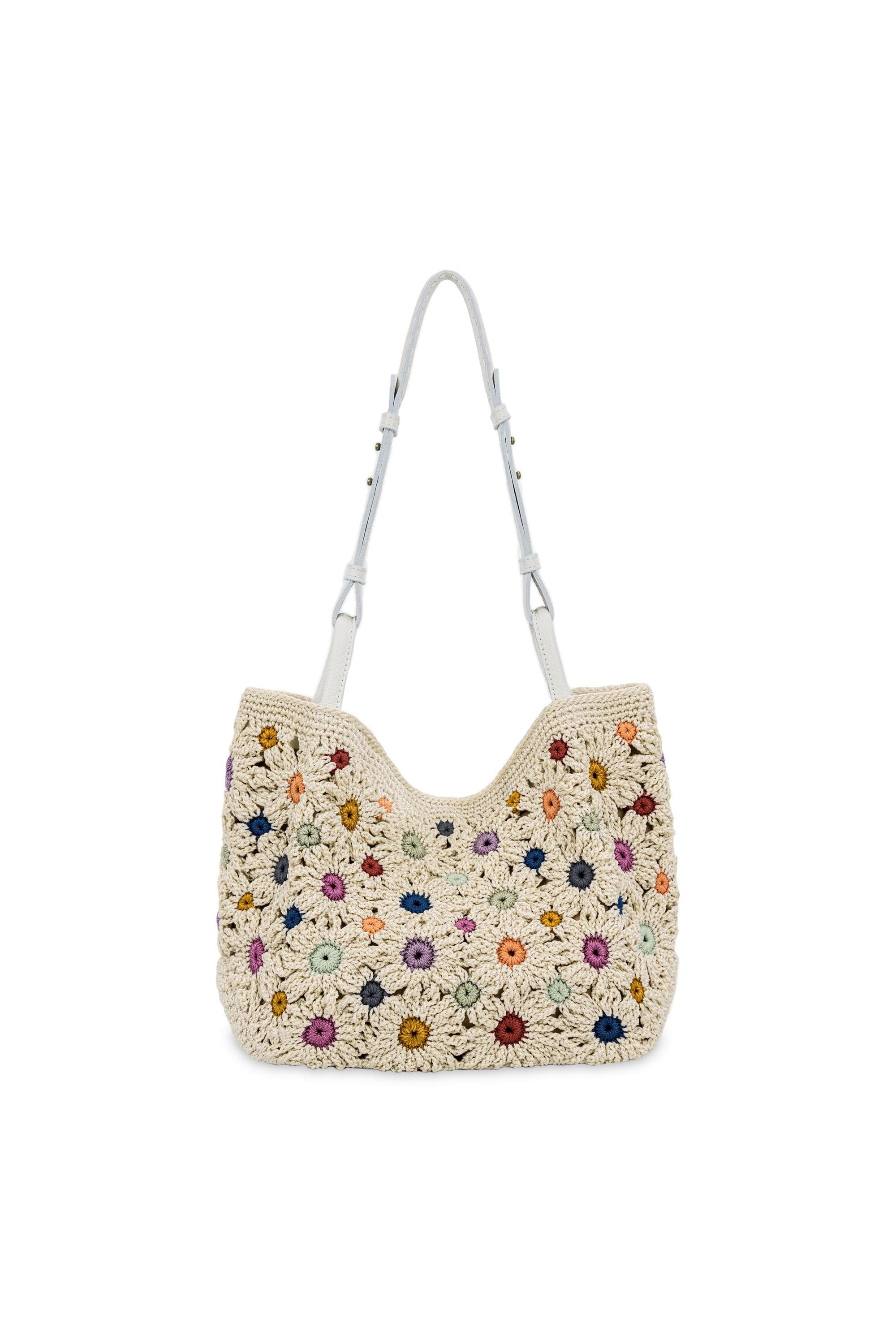 Los Feliz Medium Crochet Tote Bag, Alternate, color, Natural Multi Flowers