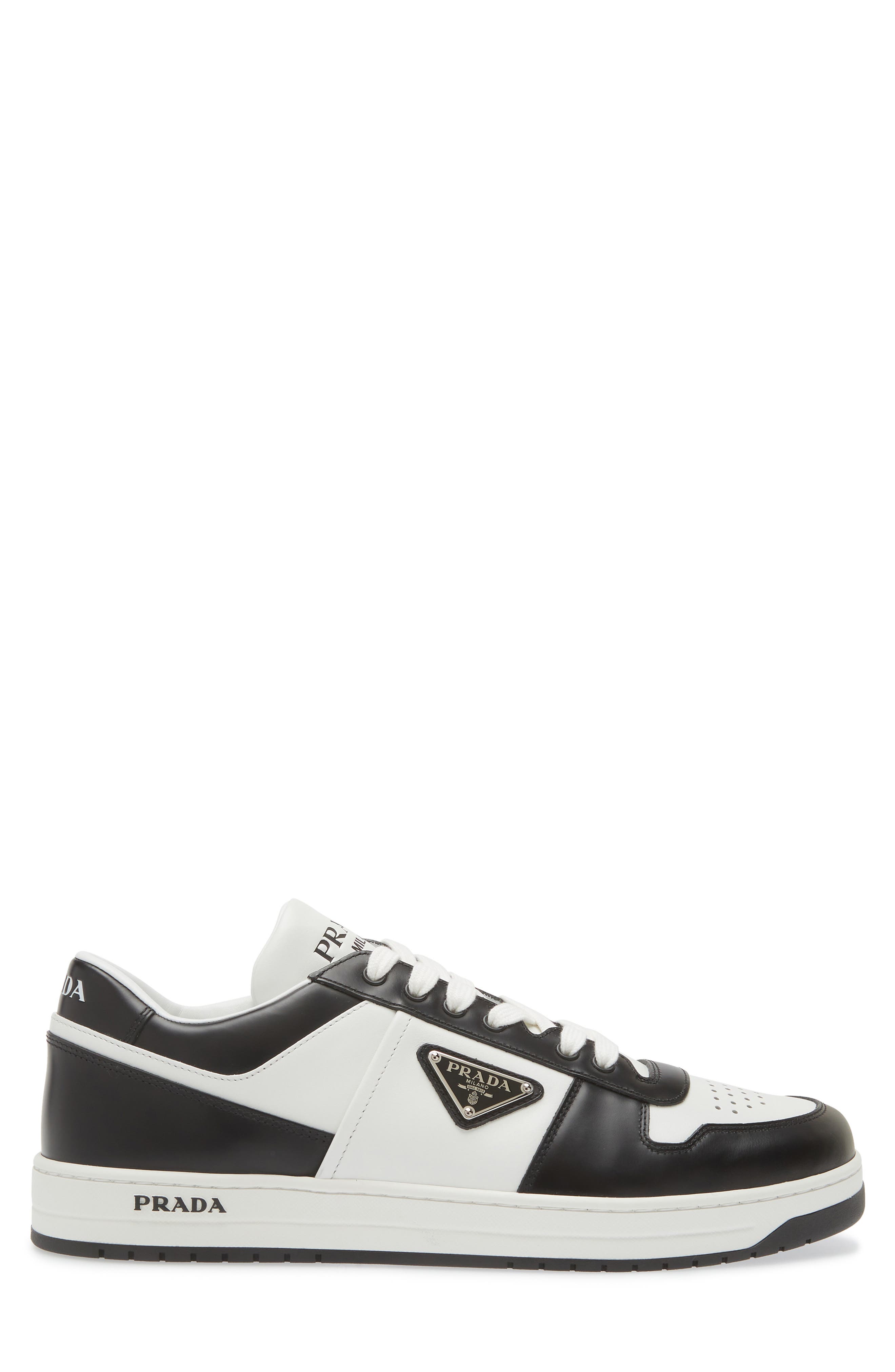 Prada Downtown Logo Low Top Sneaker, Alternate, color, Bianco/ Nero