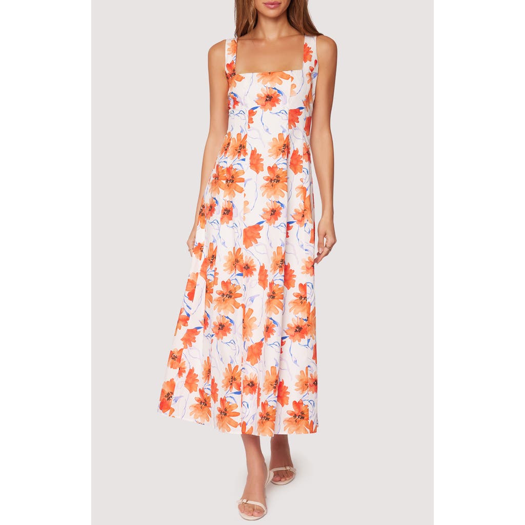 Lost + Wander Poppy Blooms Maxi Dress In White Orange Floral In White Orange Floral
