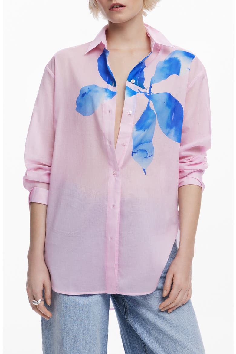 Relaxed Fit Cotton Button-Up Shirt, Main, color, PINK