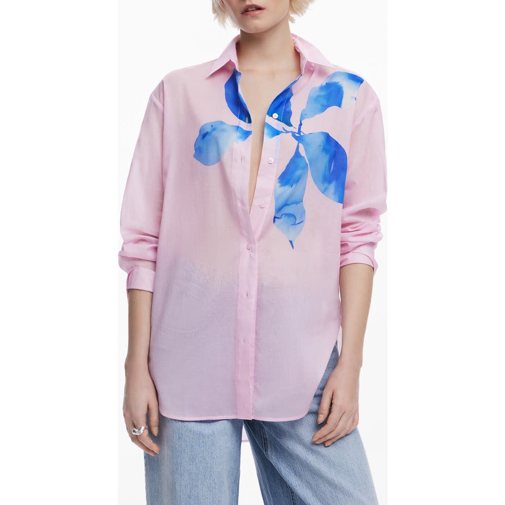 Desigual Relaxed Fit Cotton Button-up Shirt In Pink