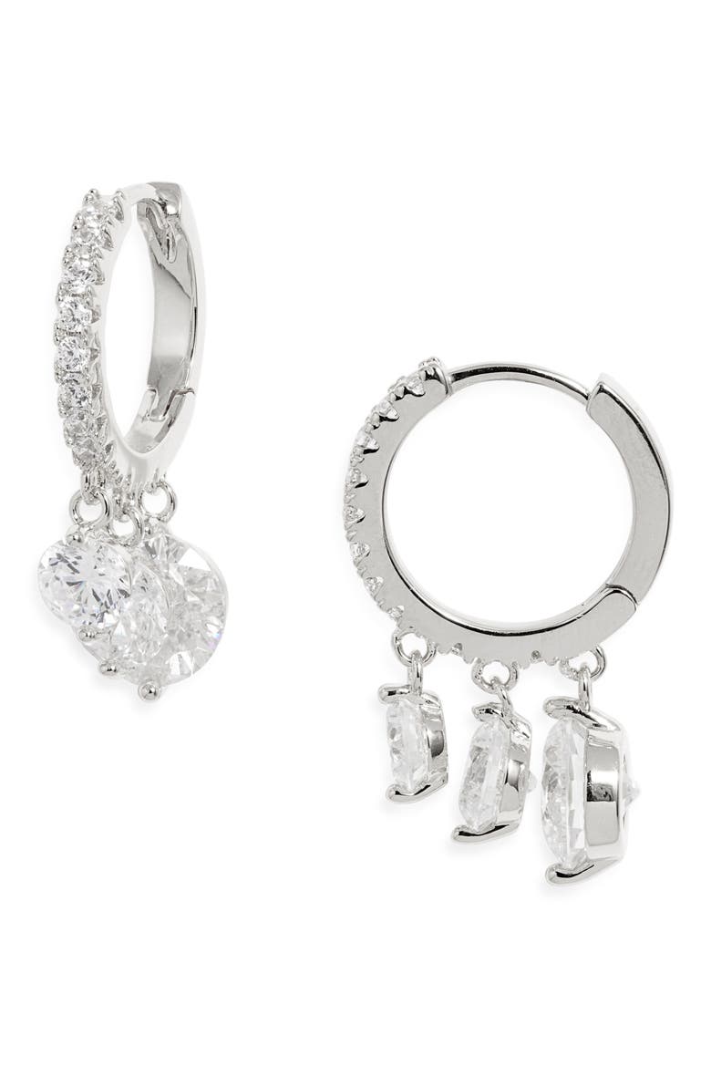 Cascading Cubic Zirconia Huggie Hoop Earrings, Main, color, CLEAR- SILVER