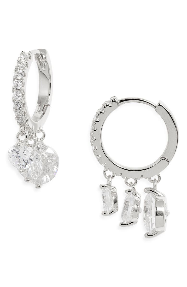 Nordstrom Cascading Cubic Zirconia Huggie Hoop Earrings, Main, color, Clear- Silver