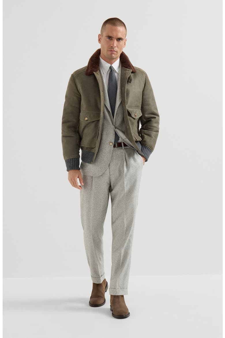Silk and cashmere cavalry tweed deconstructed blazer with large peak lapels, Alternate, color, Lignite