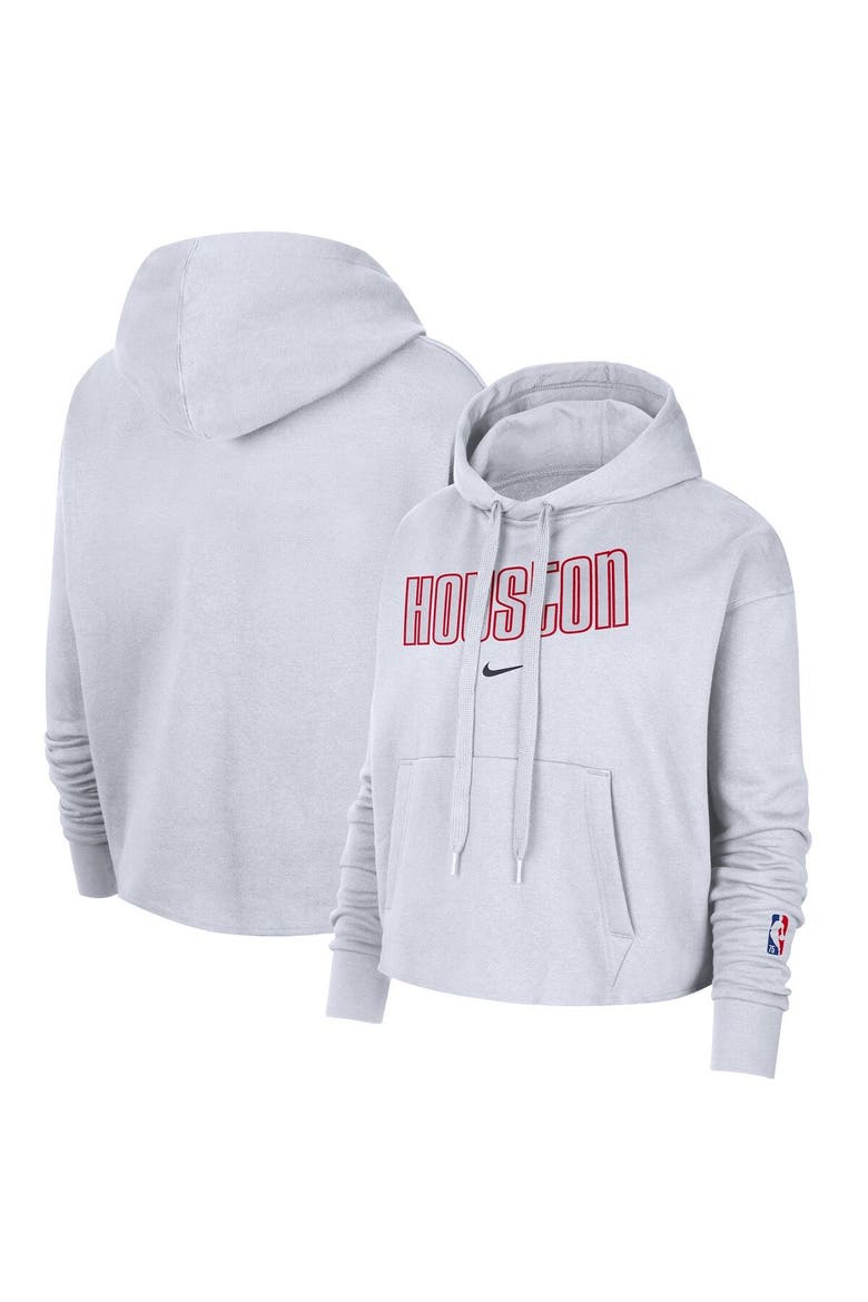 Women's Nike White Houston Rockets 2021/22 City Edition Essential Logo Cropped Pullover Hoodie, Main, color, White