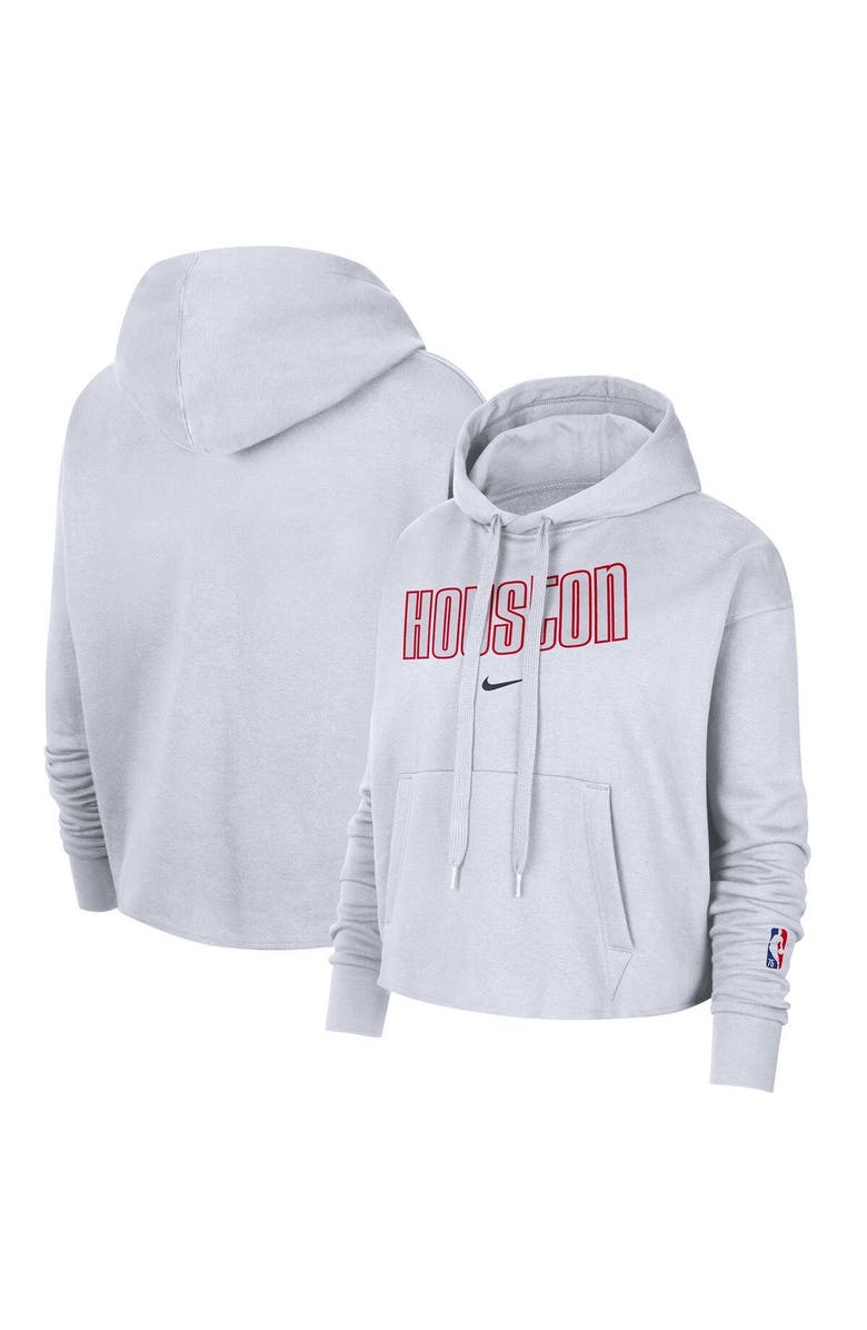 Nike Women's Nike White Houston Rockets 2021/22 City Edition Essential Logo Cropped Pullover Hoodie, Main, color,
