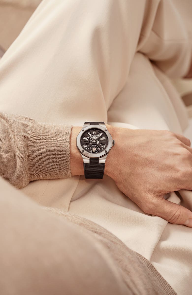 Baume & Mercier Riviera 10721 Skeleton Rubber Strap Automatic Watch, 42mm, Alternate, color,