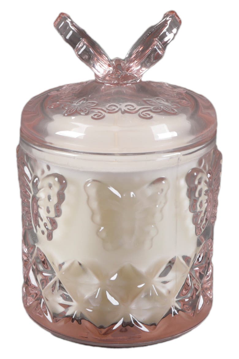 Butterfly Pink Glass Floral Candle, Main, color, PINK