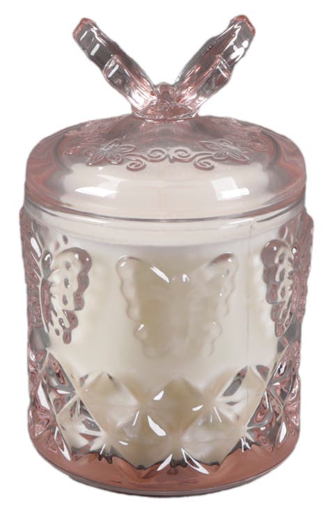 Butterfly Pink Glass Floral Candle