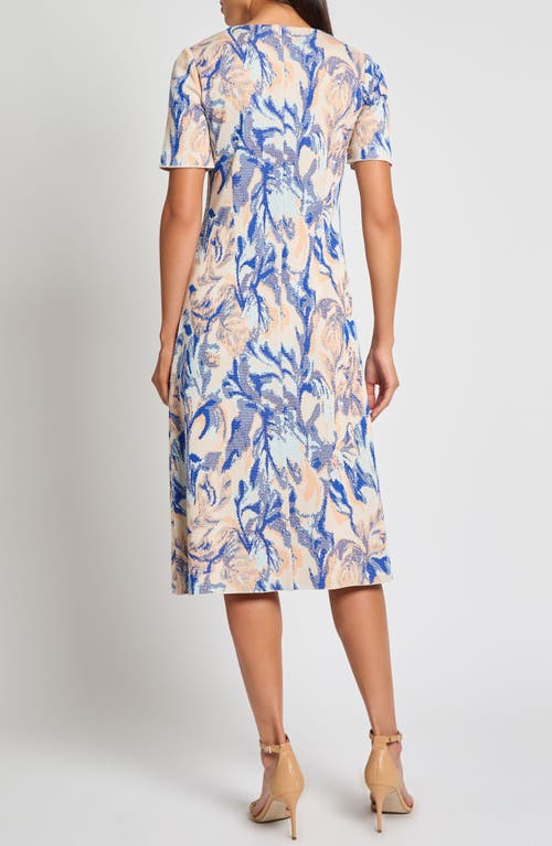 Misook Modern Fit Floral Jacuard Dress In Aegean Blue/aquatic Multi