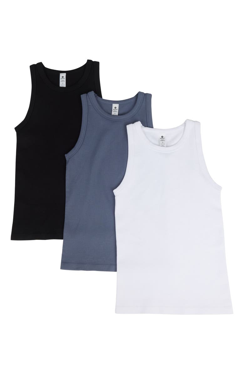 90 DEGREE BY REFLEX 3-Pack Seamless Tank Tops, Alternate, color, Grisaille/ White/ Black
