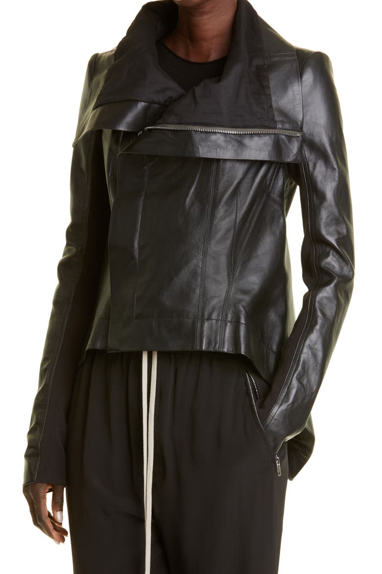 Women's Asymmetric Hem Mixed Media Moto Jacket, Alternate, color, BLACK