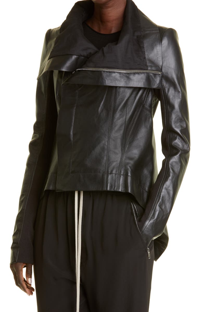 Rick Owens Women's Asymmetric Hem Mixed Media Moto Jacket, Alternate, color, 