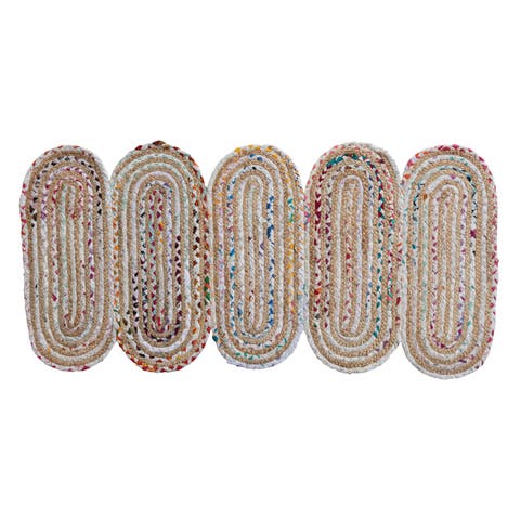 Woven Cotton Chindi and Jute Ovals Floor Runner, Multicolor