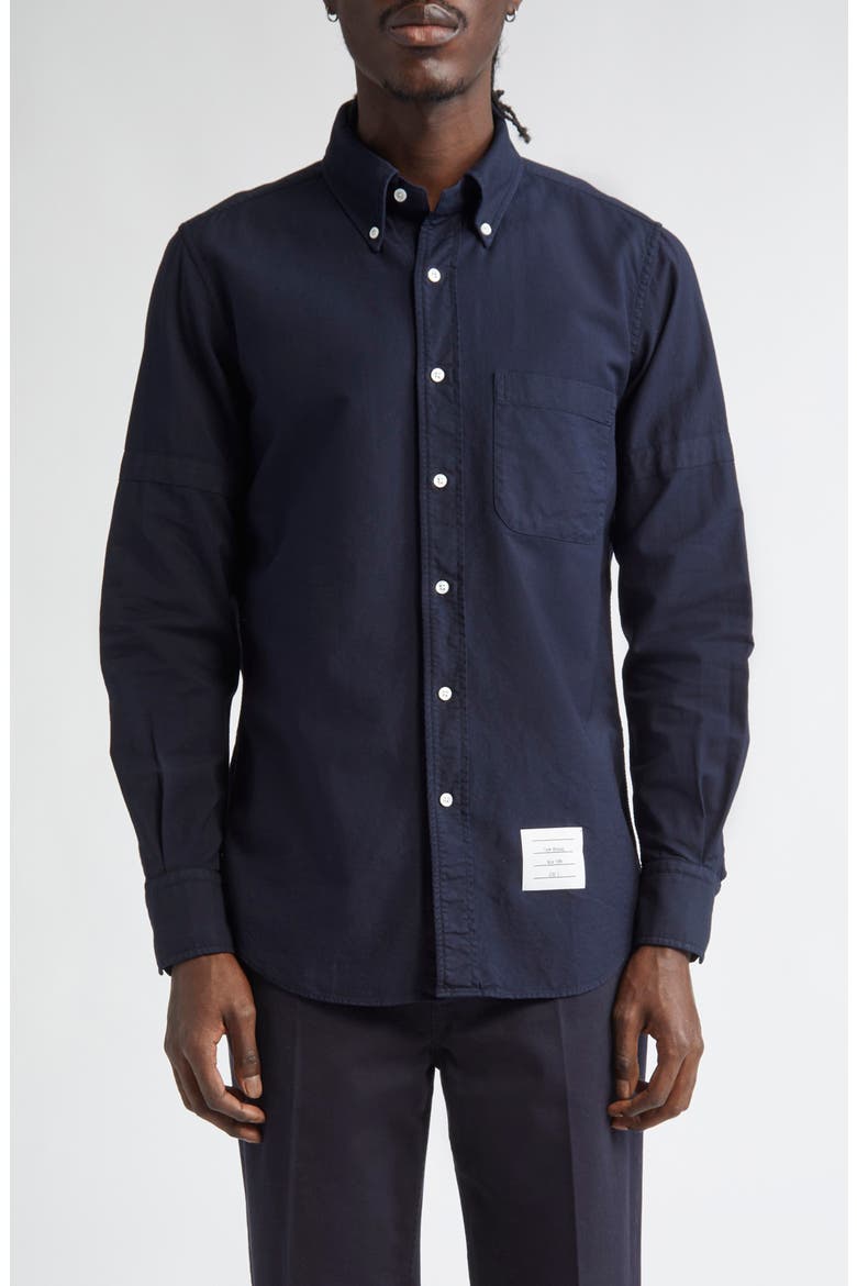 Armband Straight Fit Cotton Poplin Button-Down Shirt, Main, color, NAVY