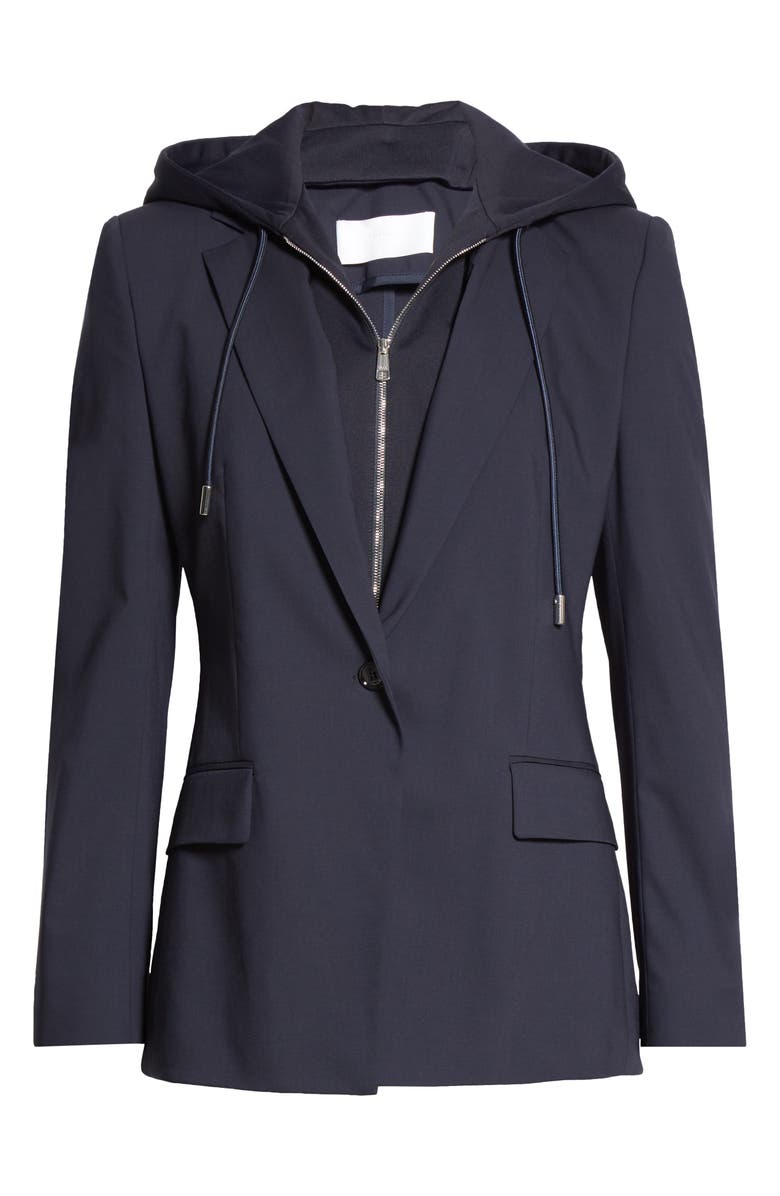 BOSS Joanita Mixed Media Hooded Blazer, Alternate, color, Midnight