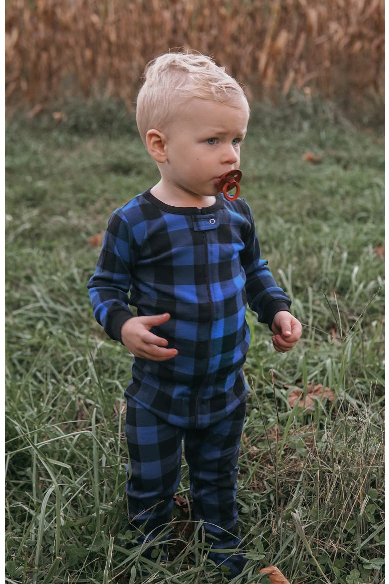 Buffalo Check Footed Pajama, Alternate, color, BLACK/NAVY