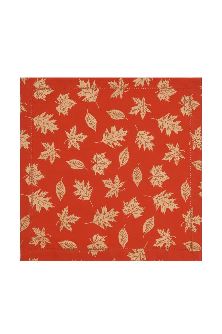 Lux Autumnal Fall Leaf Hemstitch Set of 6 Cloth Napkins, Alternate, color, Orange