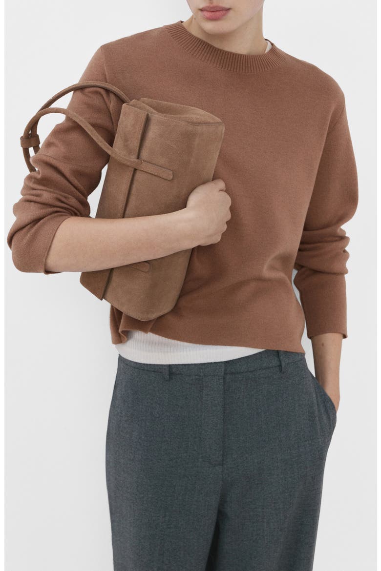 Fine Knit Crewneck Sweater, Main, color, MEDIUM BROWN
