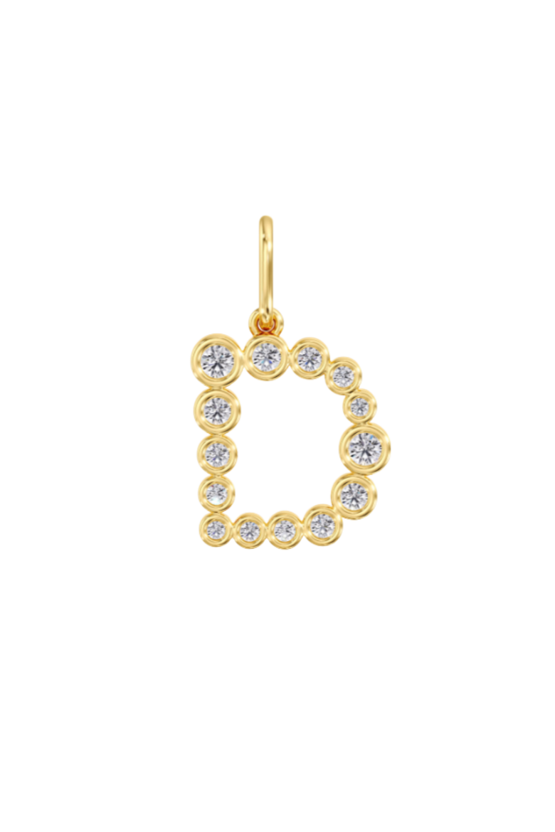 Bezel Letter "D" Lab Diamond Pendant Charm in 14K, Main, color, Yellow Gold