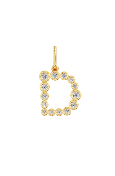 Bezel Letter "D" Lab Diamond Pendant Charm in 14K