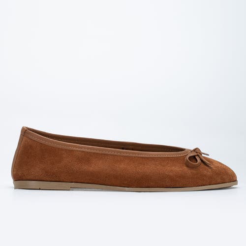 Forever & Always Shoes Freya Leather Ballerina Flats In Cognac Suede Leather