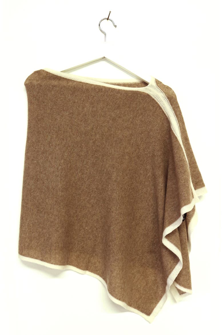 Cashmere Cowl Neck Poncho, Alternate, color, NILE BROWN/ WHITE