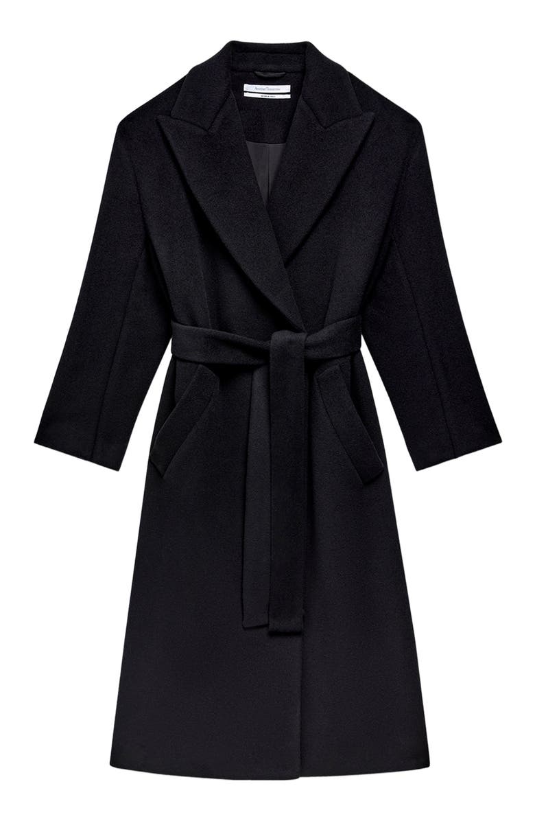 Another Tomorrow Double Breasted Wrap Coat, Alternate, color, Black