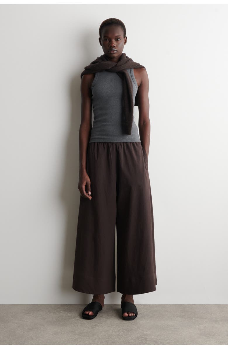 COS Seersucker Culottes, Main, color, Brown
