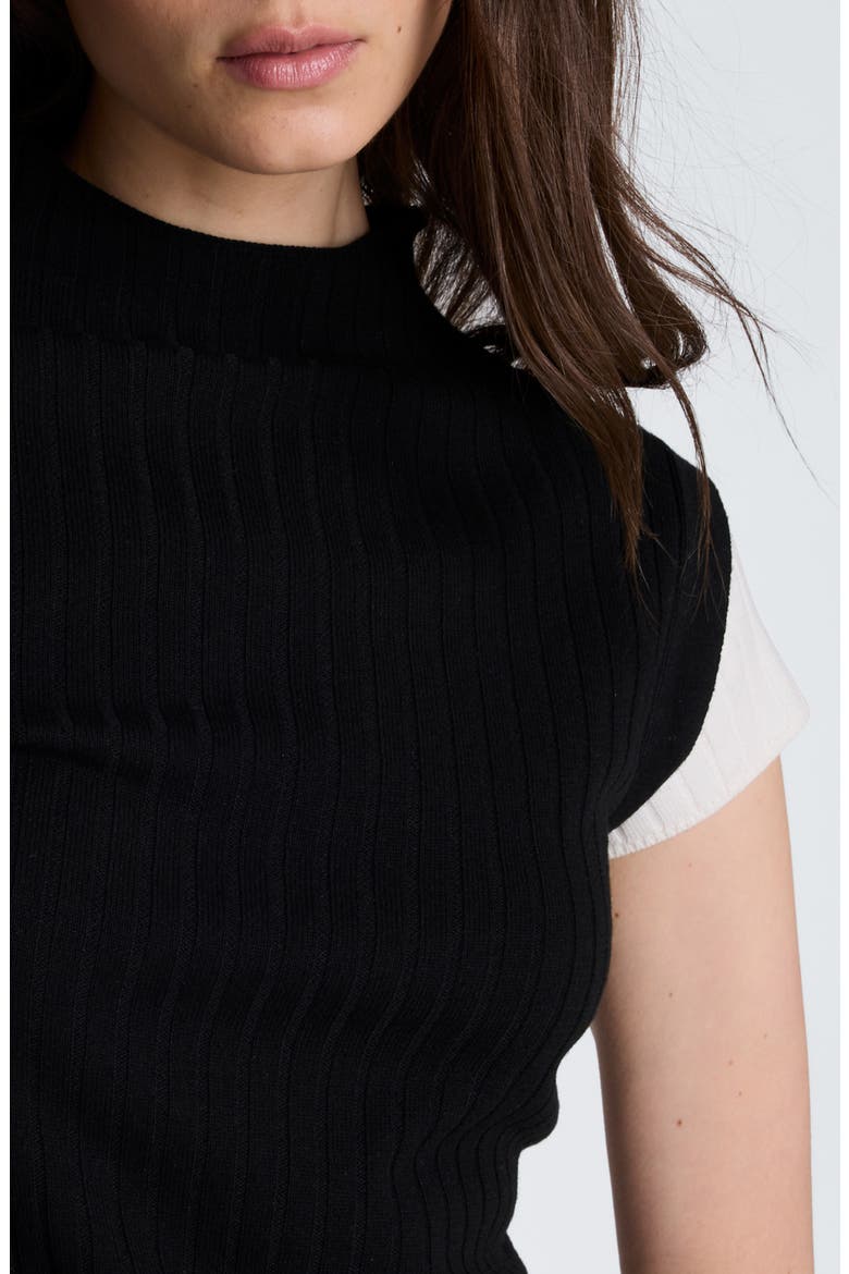 Mock Wide Rib Sweater, Alternate, color, BLACK/ OYSTER