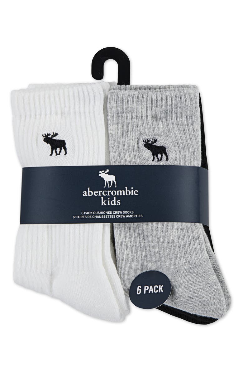 abercrombie kids Kids' Assorted 6-Pack Crew Socks, Alternate, color, Anf Light Grey Heather