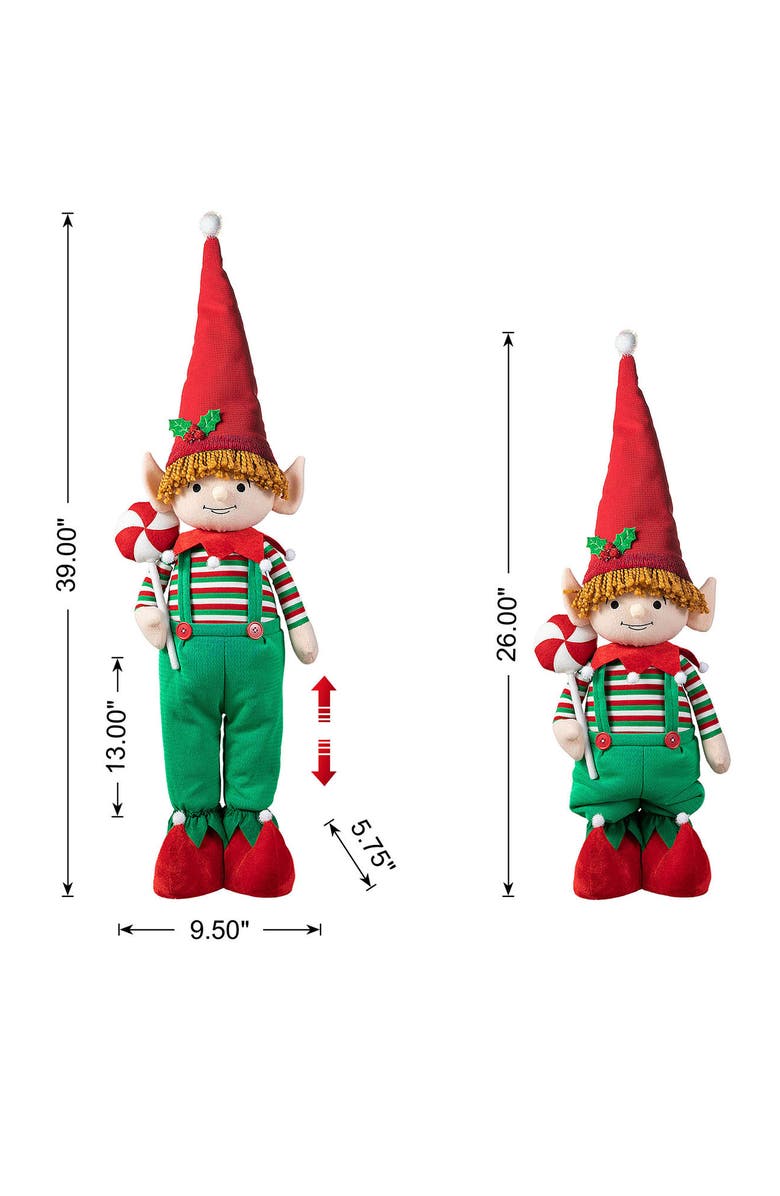 Glitzhome 39"/26"H Telescoped Fabric Christmas Boy Elf Standing Decor, Alternate, color, 