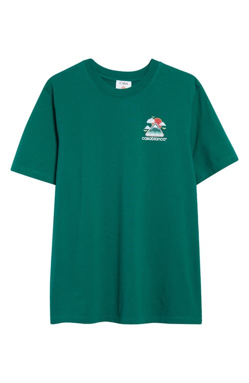 Casablanca Graphic Print Green Cotton T-shirt With Crew Neck Design In Blue