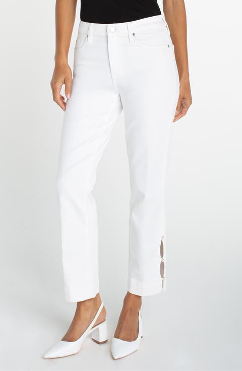 Kennedy Embellished High Waist Crop Straight Leg Jeans (Bright White)