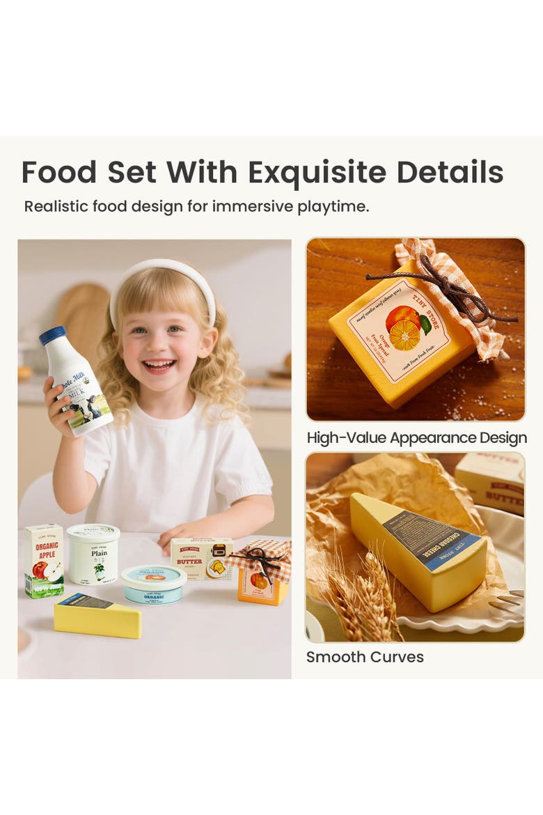 Organic Wooden Dairy and Drinks Play Food Set for Kids,7 Piece, Alternate, color, Multicolor