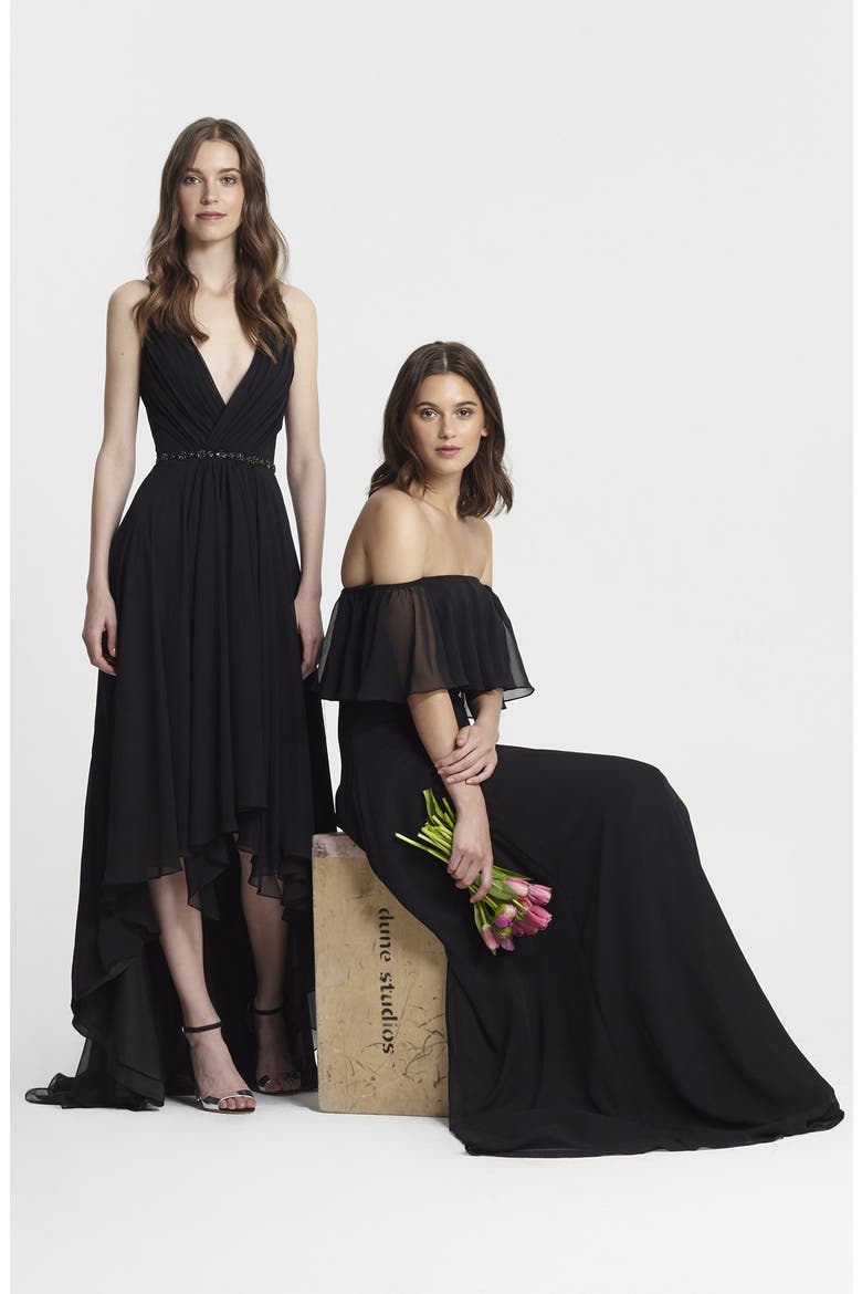 Off the Shoulder Chiffon Gown, Alternate, color, BLACK