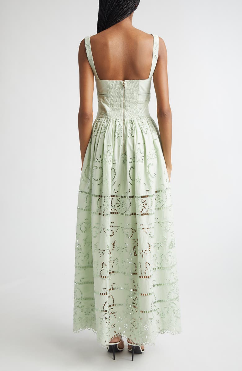 Alice + Olivia Anya Embroidered Cotton Maxi Dress, Alternate, color, Light Sage