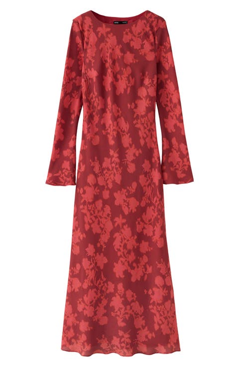 Printed Long Sleeve Midi Dress
