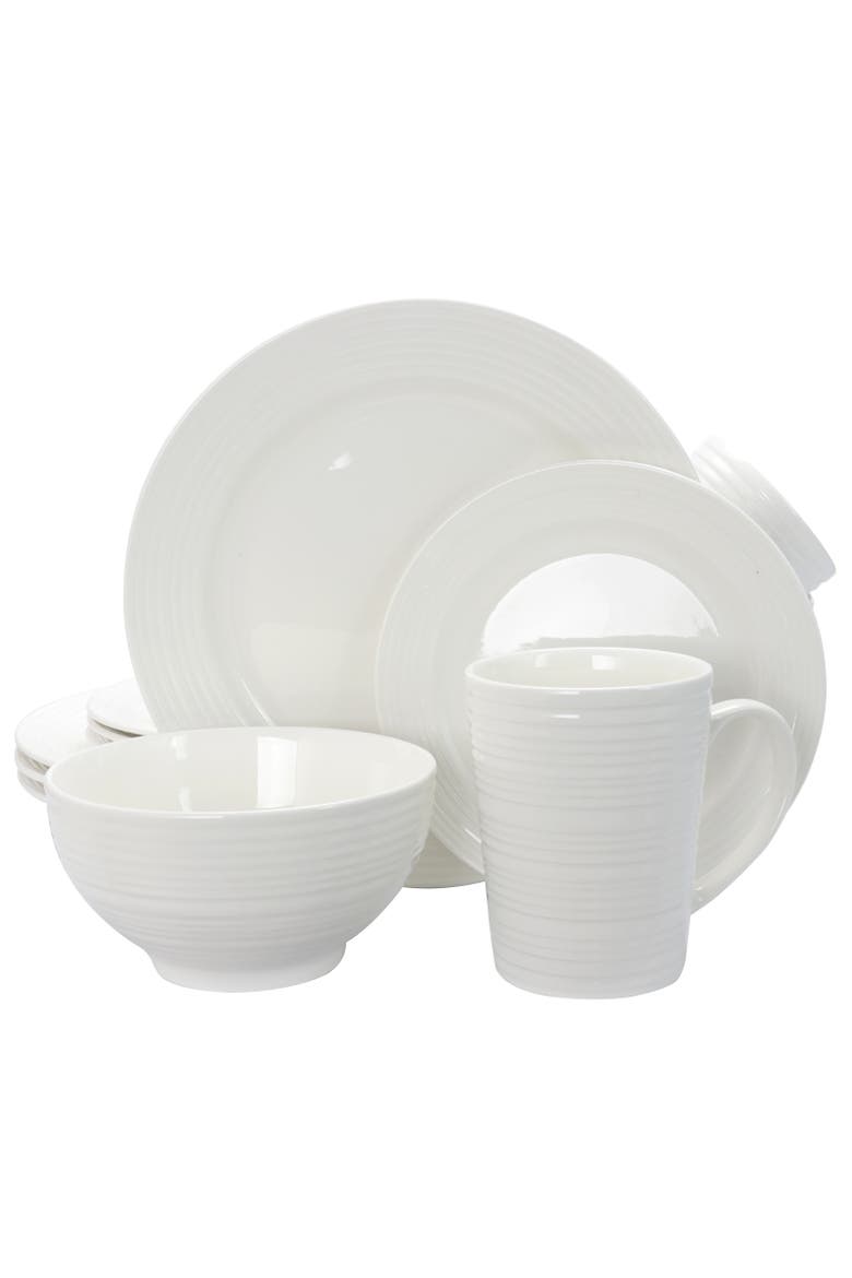 Amelia Court 16 Piece Dinnerware Set   Embossed, Alternate, color, White