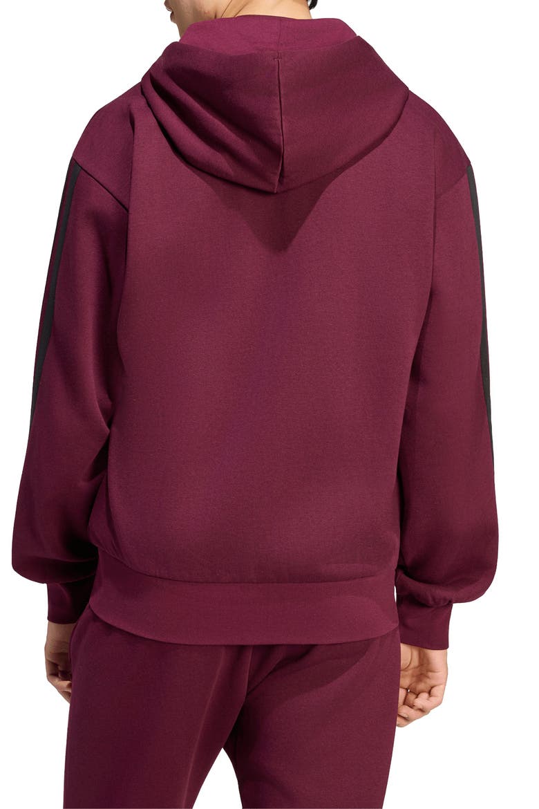 Essentials 3-Stripes Full Zip Hoodie, Alternate, color, MAROON/ BLACK
